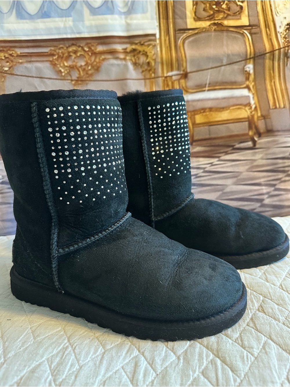 UGG Black Suede Rhinestone Boots Women’s Size 7